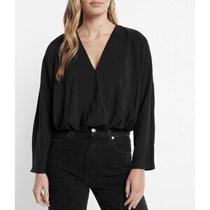 Express Women's Satin Top Size XS Black V-Neck Relaxed Dolman Sleeve NWT $64